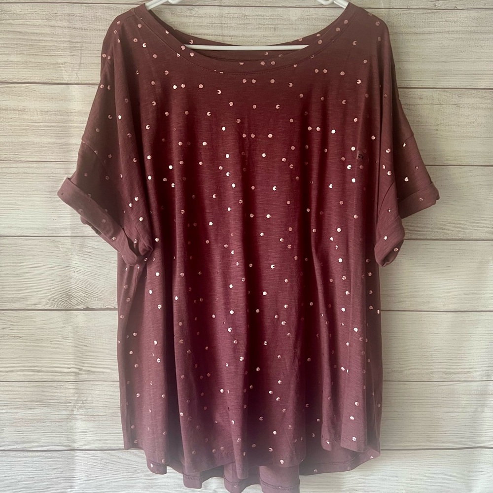 Maurices Dark Mauve Cuffed Sleeve Oversized Top